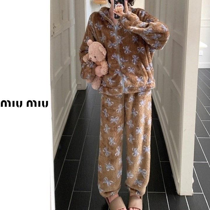미우미우 브라운 리본뽀글이세트 (국내배송)