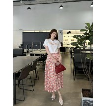 샤넬 스타일 반팔 티셔츠 + 프린트 스커트 세트 (해외배송)