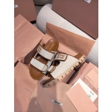 미우미우 캔버스 레더 플랫 샌들 (해외배송)