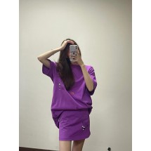 크롬하츠 퍼플 그래피티 라운드넥 반팔 티셔츠 + 숏스커트 세트 (해외배송)