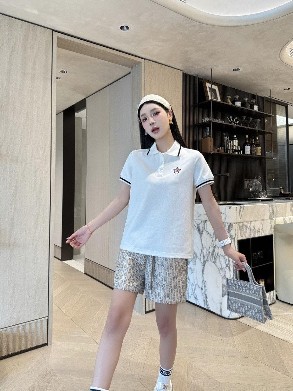 디올 오각별 폴로 칼라 반팔 상의 + 올드 플라워 반바지 세트 (해외배송)