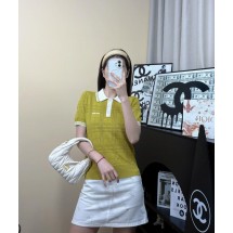 미우미우 홀로우 니트 라펠 반소매 (해외배송)