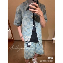 루이비통 25SS 체커보드 펄 버튼 데님 반팔 (정품급 해외배송)